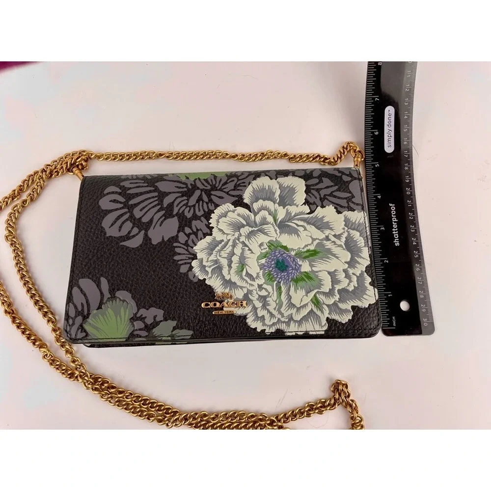 Coach New York x Kaffe Fassett Callie‎ Leather Foldover Clutch Chain Strap EUC
